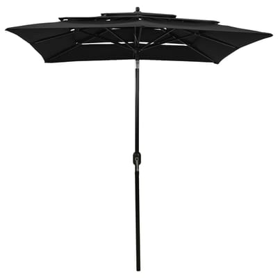 vidaXL - Parasol - 3-laags - met - aluminium - paal - 2x2 - m - zwart