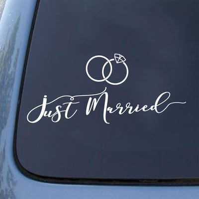 Dailygoods- Autostickers 2 stuks - Bruiloftsautostickers - PVC - Waterdicht - 57 x 24 cm - Romantische witte letters - Raamstickers