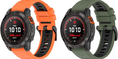 Strap-it Bundel van 2 Sport Siliconen Bandjes - Geschikt voor Garmin Fenix 5/6 - Olijfgroen/Zwart & Oranje-Zwart - Sportbandje - Sportarmband - Siliconen Band - Waterbestendig & zweetbestendig