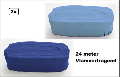 2x Crepe guirlande blauw en licht blauw 24meter - Brandvertragend - Slinger verjaardag vlaglijn festival thema feest party