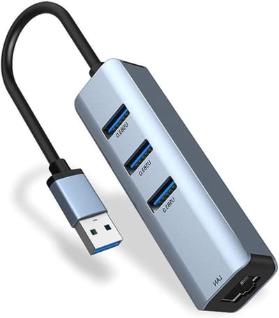 USB Ethernet Adapter - Netwerk Adapter Hub - Stabiel Internet - 3x USB 3.0 Poorten - 1 Gbps - Grijs