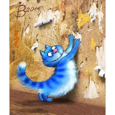 Home Decor DIY 5D Diamantborduurwerk  Blauwe kat  Kruissteekset Abstract olieverfschilderij Hobby Craft 20X30CM blue