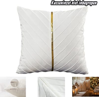 Fluwelen kussensloop met gouden bies - Luxe fluwelen kussensloop -Moderne fluwelen kussenslopen - Witte fluwelen sierhoes - Luxe moderne stijl - Voor banken - woonkamers - woondecoratie - wit - 45 x 45 cm