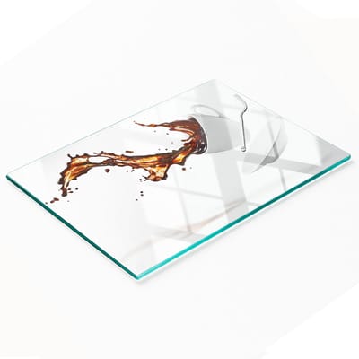 Multifunctionele decoratieve glazen snijplank voor in de keuken (afbeelding van gemorste koffie) 80x52 cm
