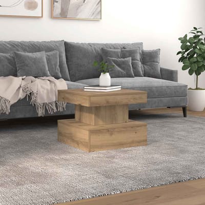 vidaXL - Salontafel - met - LED-verlichting - 50x50x40cm - artisanaal - eikenkleur