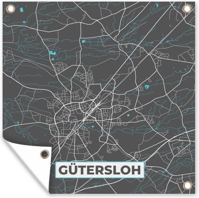 Tuin poster Stadskaart – Kaart – Gütersloh – Blauw – Duitsland – Plattegrond - 200x200 cm - Tuindoek