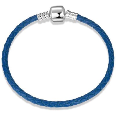 100% Echte Bruine Leren Touw Armbanden 925 Sterling Zilver Dames Weef Slangen Bedels Ketting Sieraden Touw Armbanden DIY 20cm blauw