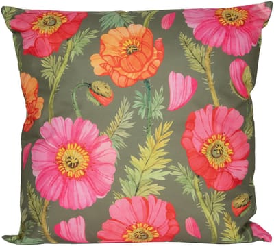 Anna's Collection Sierkussen voor binnen en buiten - klaprozen bloemen - groen/roze - 60 x 60 cm - tuinkussens
