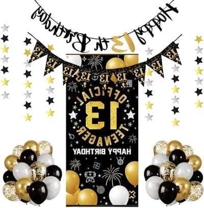 Verjaardag Decoratie - Feestpakket 13 - Speciale Viering - Compleet Zwart-Goud - 90 x 180 cm - Zwart en Goud