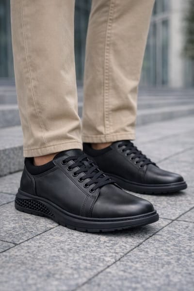Veterschoenen- Herenschoenen- Nette sportieve schoenen 018- Leather- Zwart- Maat 41
