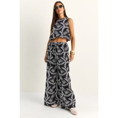 Paisley Katoenen Blouse en Wide-leg Broek Set