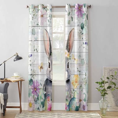 Pasen Lente Bloemen Konijn Houtnerf Raamgordijnen voor Woonkamer Slaapkamer Gordijn Modern Keuken Jaloezieën Draperieën Gordijnen 135W x 60H(cm) x1 gray