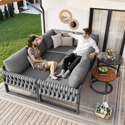 REDOM Modulaire Tuinloungeset - Verstelbare Tafelpoten - Afneembare En Wasbare Kussenhoezen - Olefin - Grijs - 2 Tafels
