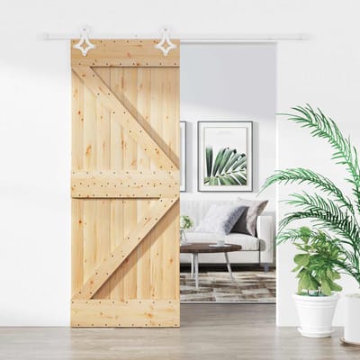 vidaXL - Schuifdeur - Natuurlijk - en - Wit - 80 - x - 210 - cm - Massief - grenenhout