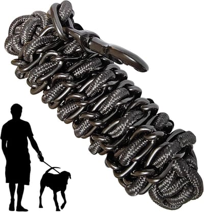 Sterke Hondenriem Set met Metalen Ketting en Anti-Bijt Eigenschappen voor Middelgrote en Grote Honden, Ideaal voor Training en Wandelen (Zwart, Klein)