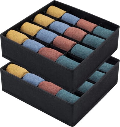 Famanu – Lade-organizer set van 2 met 16 vakken, opvouwbare stoffen opbergdozen voor sokken en bh’s