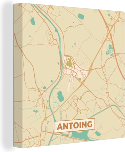 Canvas Schilderij Kaart - Antoing - Plattegrond - Stadskaart - Vintage - 20x20 cm - Wanddecoratie