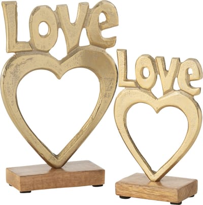 J-Line decoratie Love Hart Op Voet - aluminium/hout - goud - large