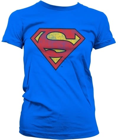 Superman Washed Shield Girly T-shirt voor dames, blauw