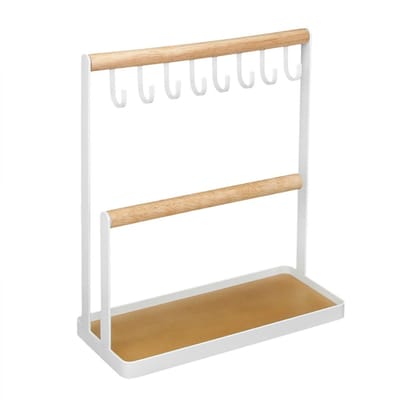 Moderne Metalen 2-Laags Tafelblad Armband Ketting Sieraden Organizer Display Boom Rek met Bakje white
