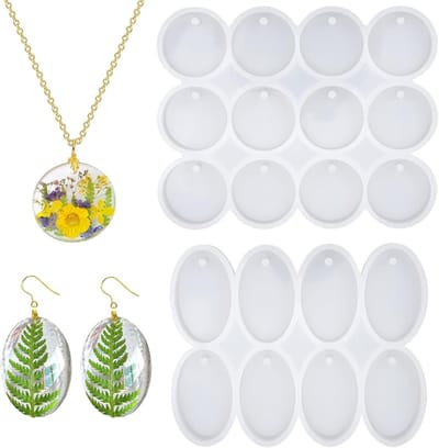 2 Stuks Siliconen Mallen voor Epoxyhars, Ronde en Ovale Mallen voor Sieraden, DIY Sleutelhanger en Oorbellen Maken, Perfect voor Hangers en Kettingen