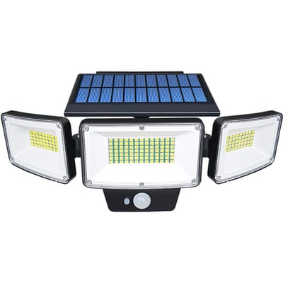 Zonne-energie Hoge Helderheid LED Sensor Wandlamp Buiten Tuin Driekoppige Wandlamp Polykristallijn Zonne-energie zwart