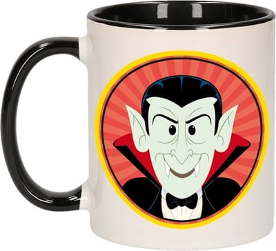 Enge vampieren beker / mok - zwart / wit - 300 ml - Halloween Dracula beker