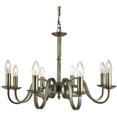 Searchlight Kroonluchter Richmond messing antiek, 8-lamps