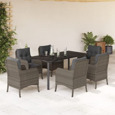 vidaXL - 7-delige - Tuinset - met - kussens - poly - rattan - grijs