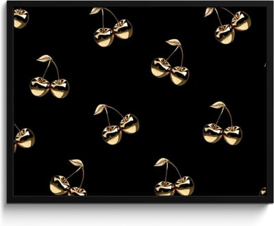 Fotolijst inclusief poster - Posterlijst 80x60 cm - Posters - Patroon - Kersen - Goud - Chrome - Foto in lijst - Keuken decoratie muur - Wanddecoratie accessoires - Muurdecoratie - Schilderijen