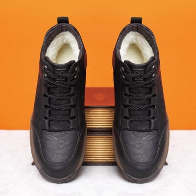 Katoenen Schoenen Heren Winter Warm Plus Fluweel Hoge Top Schoenen Verdikt Antislip Schoenen voor Oude Mannen Schoenen voor Middelbare Leeftijd en Ouderen Papa Schoenen 38 zwart