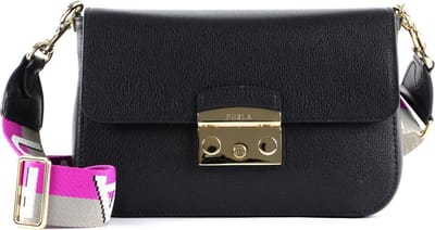 FURLA Leren Schoudertas Metropolis Crossbody Nero + Marmo Violet Zwart