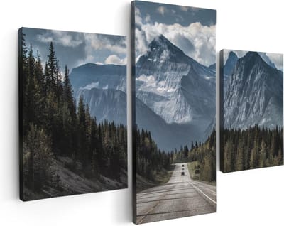 Artaza Canvas Schilderij Drieluik Weg Voor De Grote Berg In Het Bos - 90x60 - Foto Op Canvas - Canvas Print