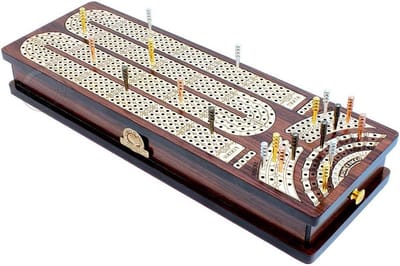 Cribbage Bord - Speeltafel - Spelavond Organiseren - Ingelegd Hout - 34 cm - Bruin