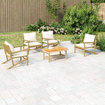 vidaXL - 5-delige - Loungeset - met - kussens - bamboe - crèmewit