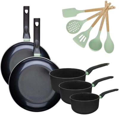 Fackelmann 9204450 Set van 2 RVS Pannen 28/30 cm en 3 RVS Kookpotten 16/18/20 cm Collectie Brandao Zonder PFAS met 5 Ocean Keukengerei