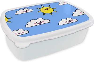 Broodtrommel Wit - Lunchbox - Brooddoos - Kawaii - Patronen - Zon - Kinderen - 18x12x6 cm - Volwassenen