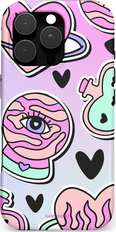 Casetastic hoesje geschikt voor Apple iPhone 16 Pro - MagSafe - Dubbellaagse bescherming - Pastel Popart - Fashion Case - Lila Lichtgrijs Donkergrijs Lichtroze