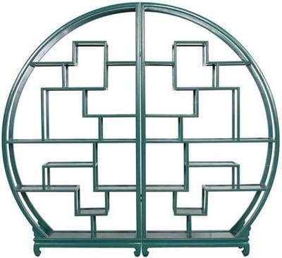 Fine Asianliving Chinese Boekenkast Ronde Display Open Kast Teal B176xH192cm Chinese Meubels Oosterse Kast