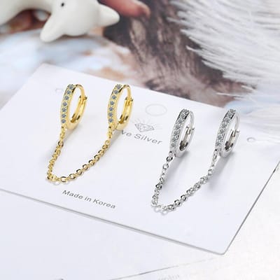 925 Sterling Zilver 1 Stuk Dubbel Oorgaatje Zirkonia Hoepel Oorbellen Oor Sieraden Voor Vrouwen Feest Cadeau S -E1030 gray