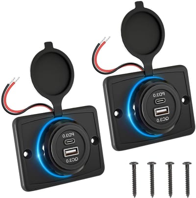 USB Oplaadpaneel met PD3.0 en QC3.0, Waterdicht en LED Verlichting voor 12V/24V Motoren en Schepen - 2 Stuks