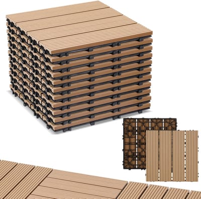 33 stuks WPC-terrastegels met drainage en kliksysteem voor tuin- en balkonvloeren 30x30cm teak