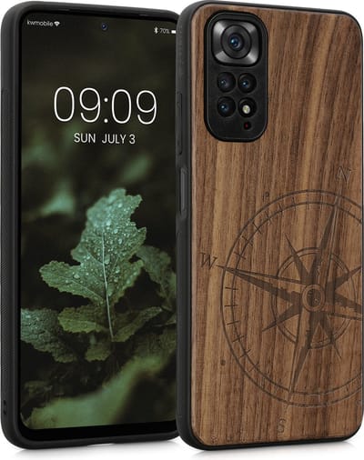 kwmobile telefoonhoesje geschikt voorXiaomi Redmi Note 11 / Note 11S - Hoesje met bumper - hout - In donkerbruin Vintage Kompas design