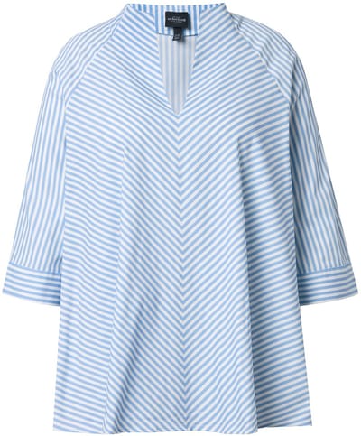 Ulla Popken - Dames - Tuniek strepen A-lijn gobletkraag 3/4-mouwen - Bleekblauw - Maat 42+