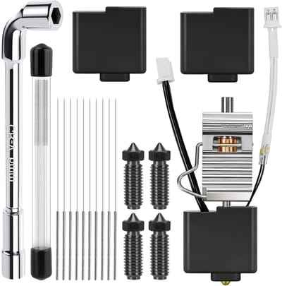Hotend Kit - 3D Printer Onderdeel - 3D Printen - Hittebestendig Tot 300°C - 4x 0.4mm Mondstukken - Zilver
