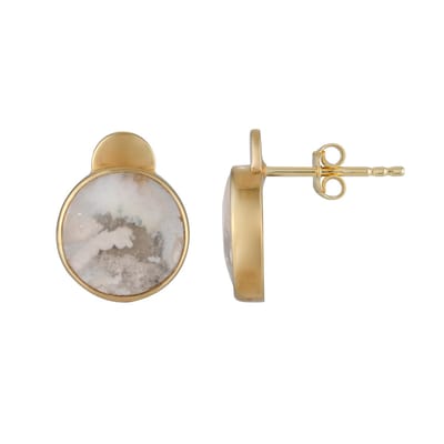 Cavill - Zilveren Oorbellen - 925 Sterling Zilver Verguld - Witte Agaten 6,4 ct Ronde Cabochon - Indonesische Luxe Oorbellen Dames