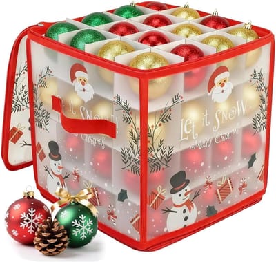Opbergdoos Kerstballen - Decoratie Container - Feestdagen Opslag - Met Scheidingswanden - 30x30x11 cm