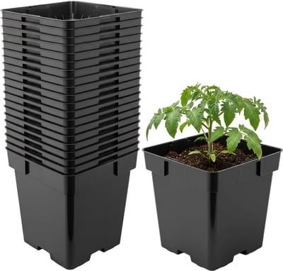 Garronda Set van 20 vierkante kunststof kweekpotten met drainagegaten voor tuin (Zwart, 16 x 16 x 16 cm (3L)) GD-KW-S