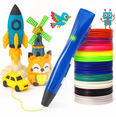 3D&Print® 3D Pen Starterspakket XXL - Incl. 50m Filament in 10 Kleuren - Incl. Sjablonen Boek en Tekenmat - 3 Snelheden - 2 Temperatuurstanden - 3D Tekenset voor 3D Tekenen - Bedraad - Blauw - Cadeau voor Jongens en Meisjes 6,7,8,9,10+ Jaar