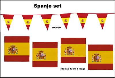 1x Vlaggenlijn Spanje 1000cm + 20x Servetten Spanje 33cm x 33cm 3 laags - Spanje set - Spain thema feest WK voetbal